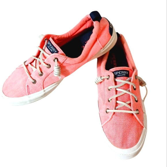 Sperry Pier Wave Light Wash Pink Neon Canvas Shoes Size 9 - Picture 1 of 11